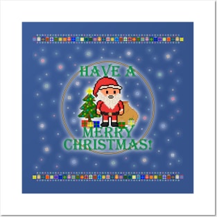 Have A Merry Christmas Santa! (Green Letters on Blue) Posters and Art